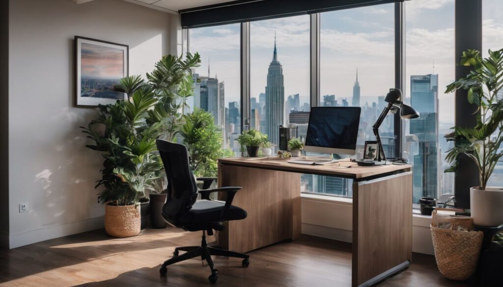 office with skyline view