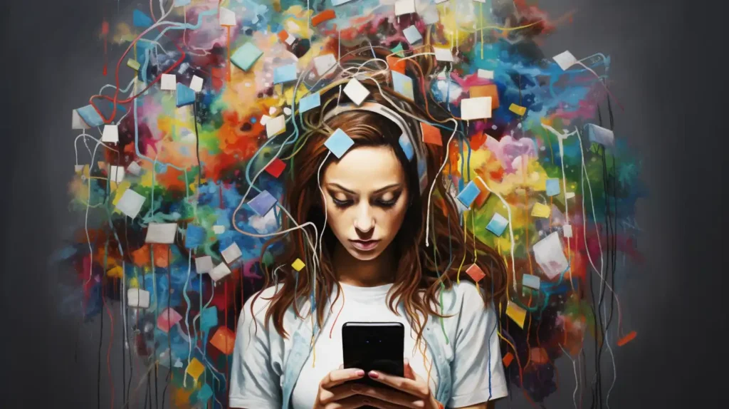 illustration of woman overwhelmed by social media platforms
